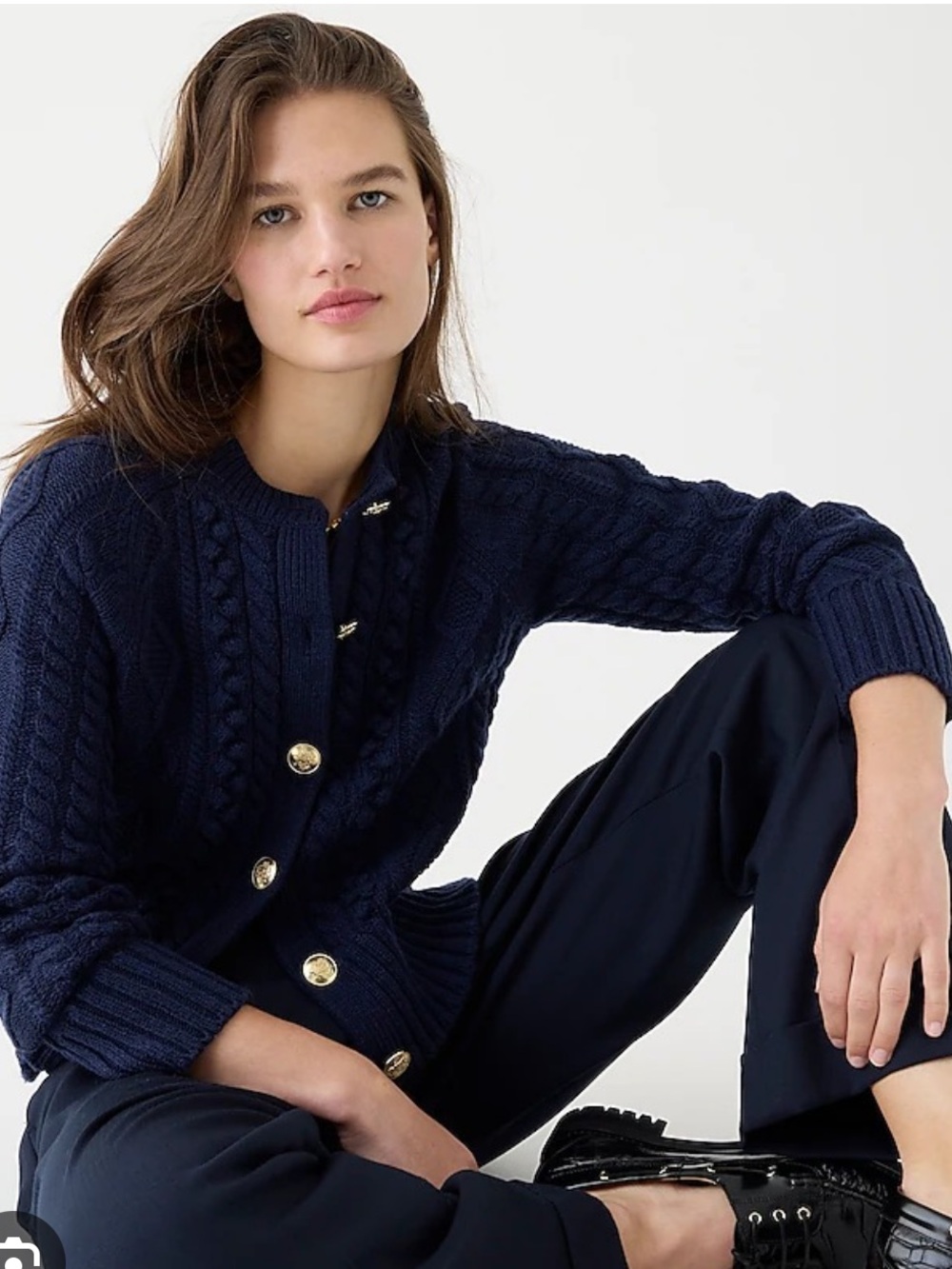 J. Crew Navy Cableknit Crewneck Sweater Cardigan